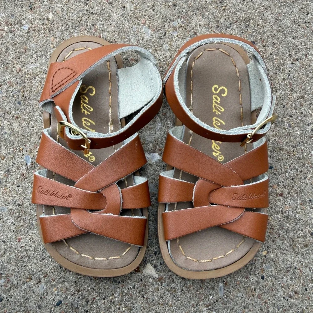Salt Water Sandals by Hoy Original Tan Leather Toddler Kids Size 6 Strappy Shoes